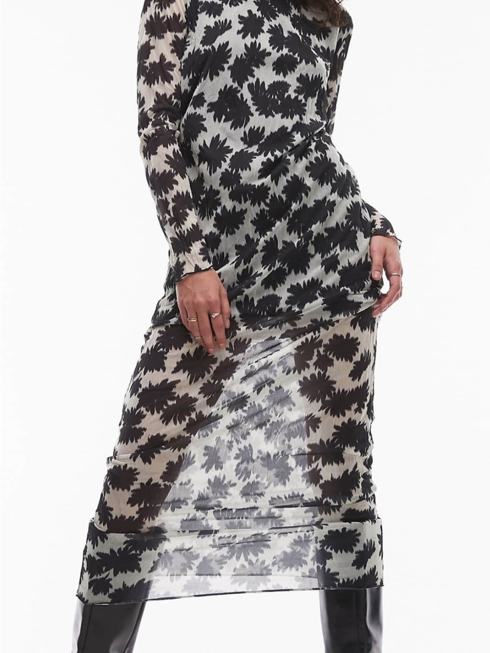ASOS Black and White Sheer Floral Midi Dress